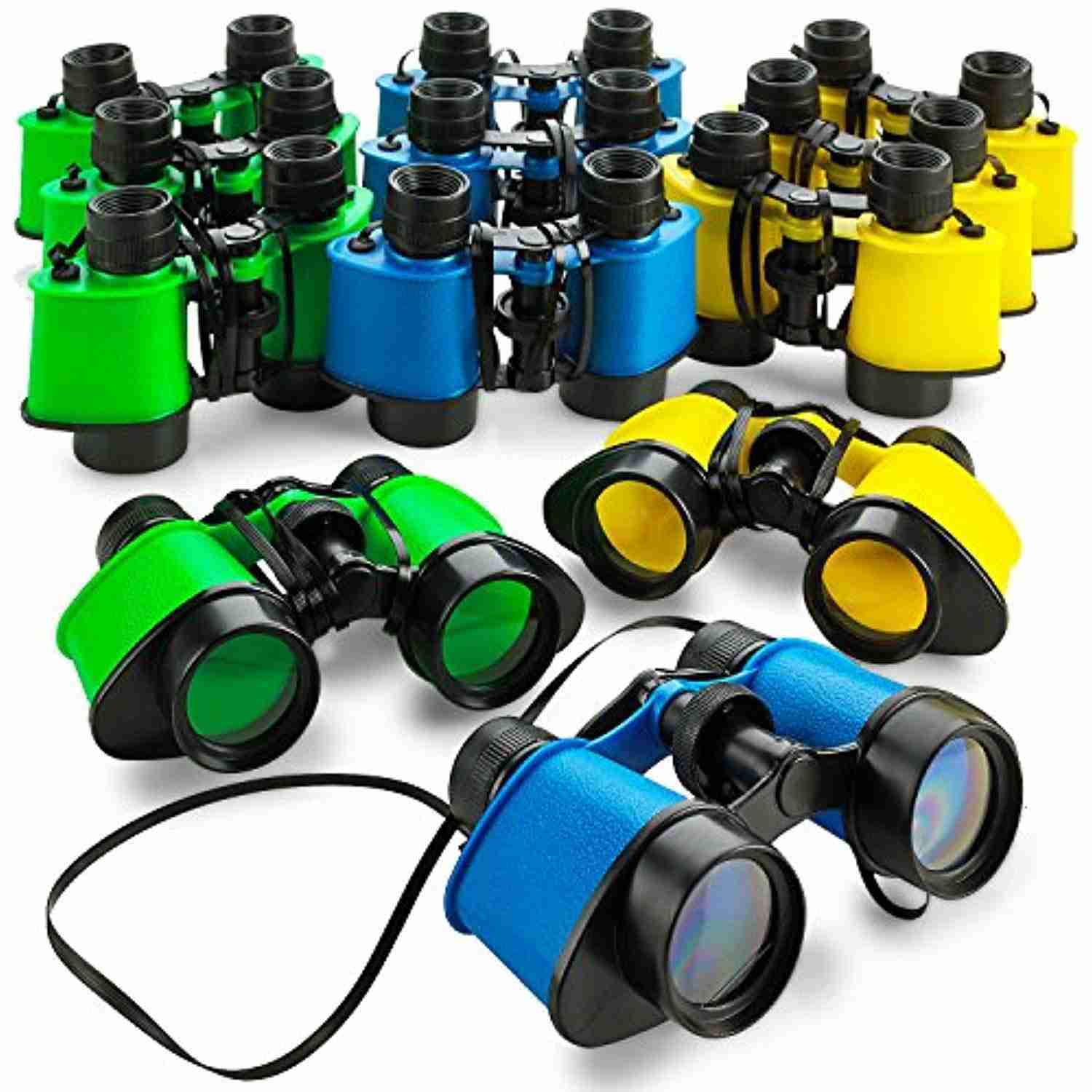 Kicko 12 Toy Binoculars for Kids - Assorted Colors with Neck String