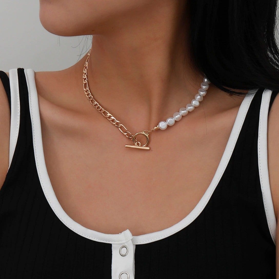 The Brook Pearl Clasp Necklace - 925 Sterling Silver with CZ Stones
