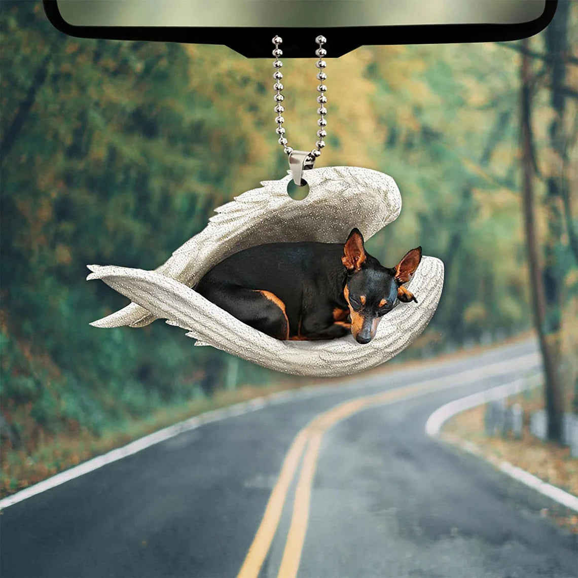 Miniature Pinscher Sleeping Angel Wing - Memorial Dog Lover Car Mirror Charm