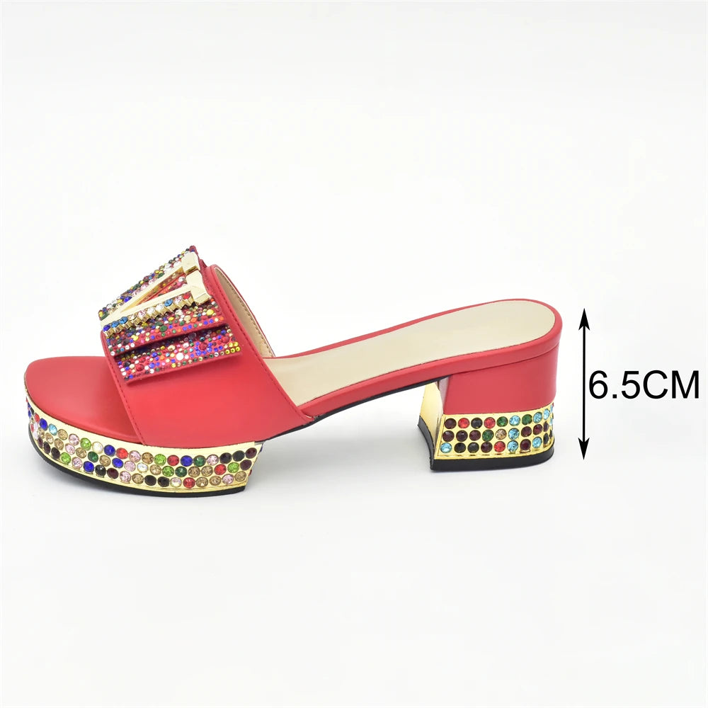Latest Red Color African Women Party Italian Shoe with Matching Bag Set