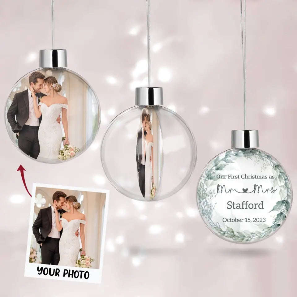 Personalized Custom Photo Ball Ornament - Christmas Gift For Couple, Husband, Wife, Family Members