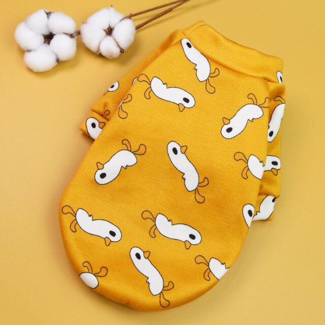 Cute Print Small Dog Hoodie T-Shirt Pullover Plus Velvet Warm Bulldog Pet Clothes