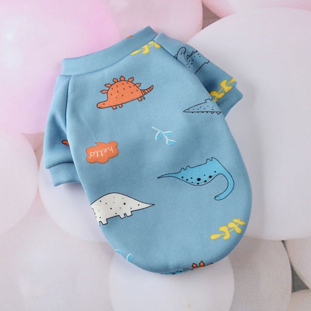 Cute Print Small Dog Hoodie T-Shirt Pullover Plus Velvet Warm Bulldog Pet Clothes