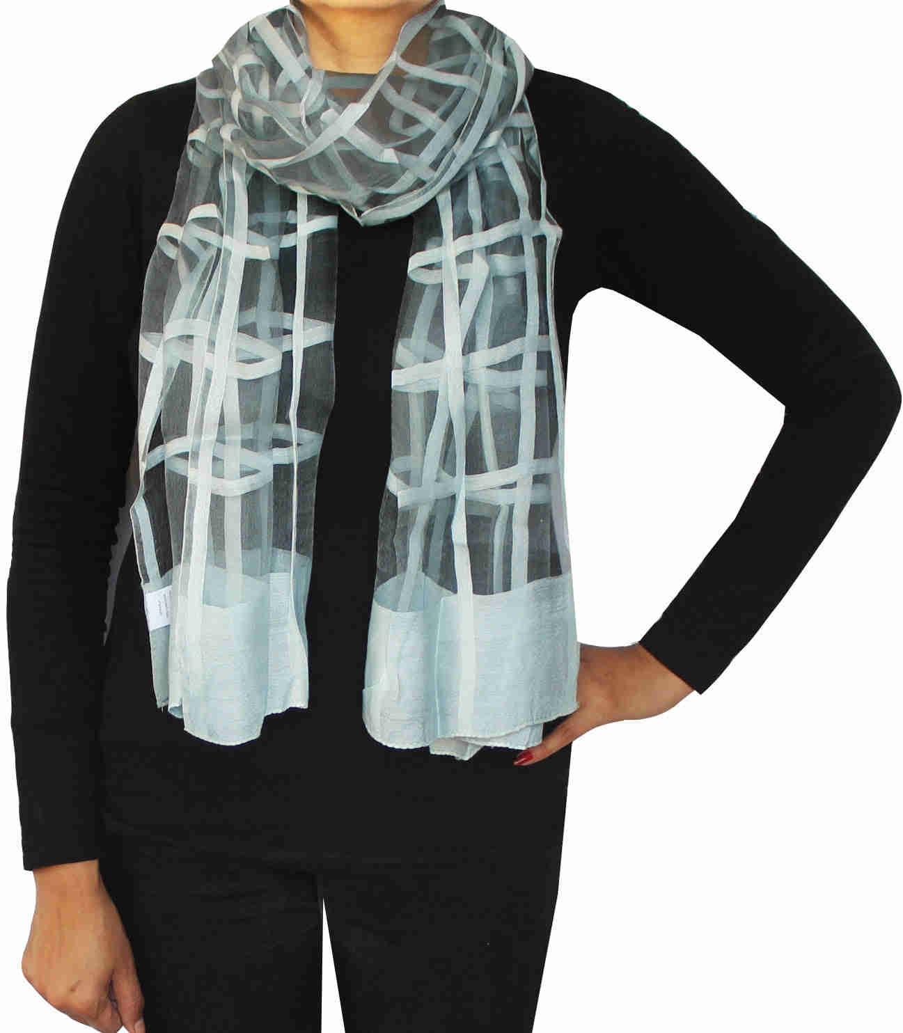 Elegant Indian Silk Blend Reversible Scarf for Women (Grey, 72 x 19 inches)