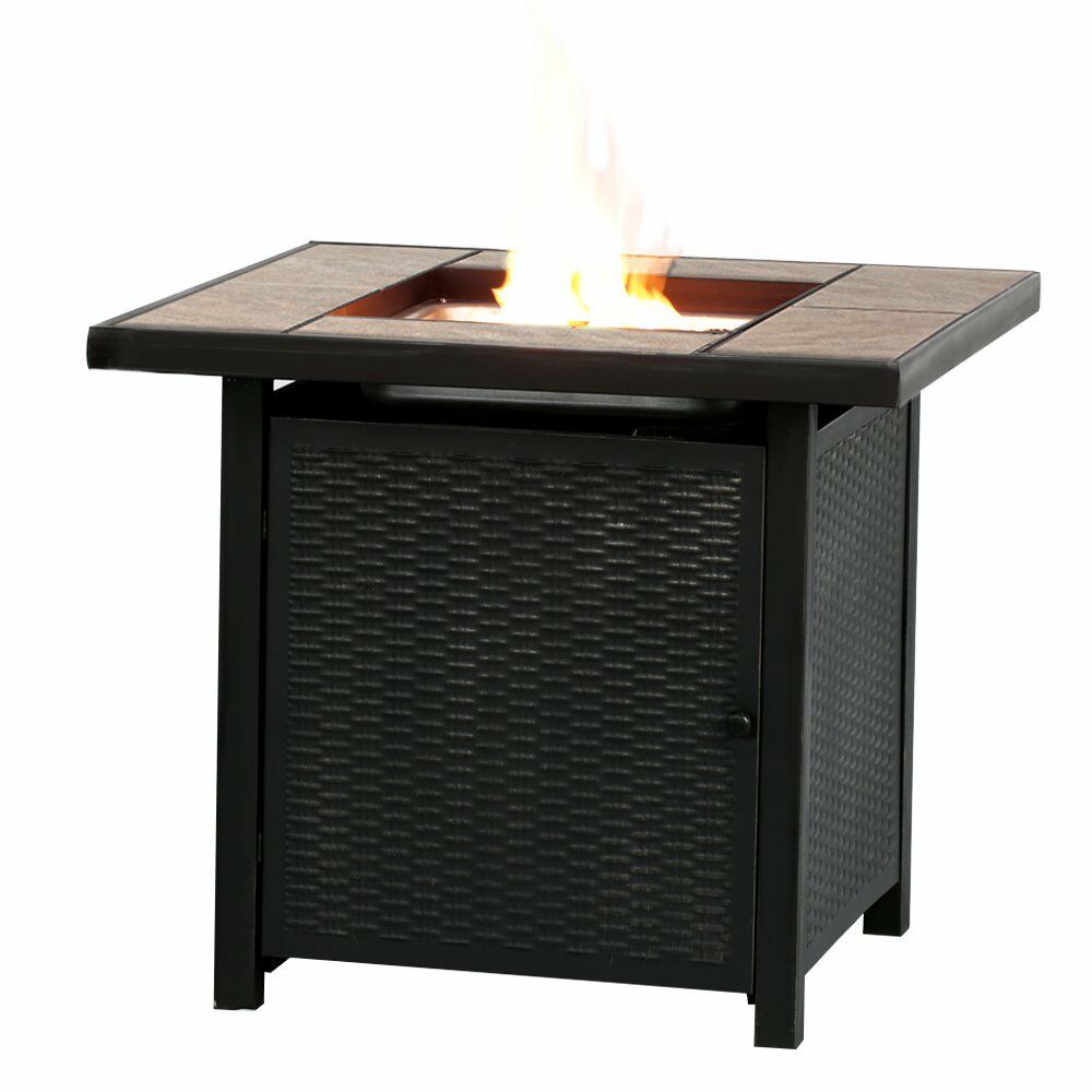 Premium Outdoor Propane Patio Heater Gas Fire Pit Blue Table Glass