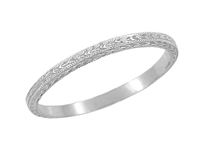 Art Deco Hand Carved Platinum Wheat Wedding Band