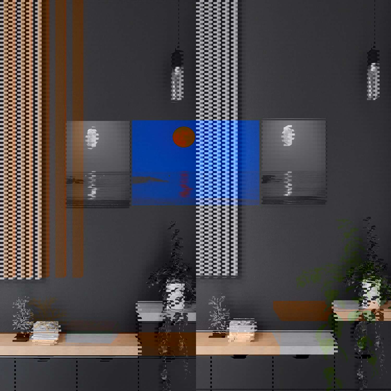 Super Moon over Seascape Sea Canvas Wall Art for Home Decor