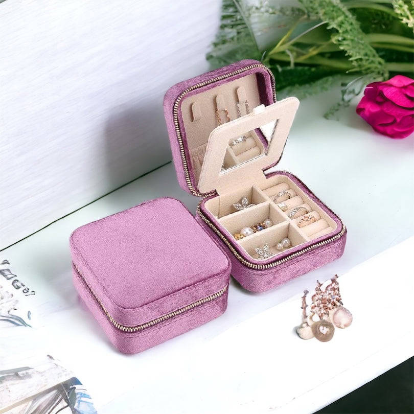 Velvet Jewelry Box - Square, Tangle-Free Travel Organizer