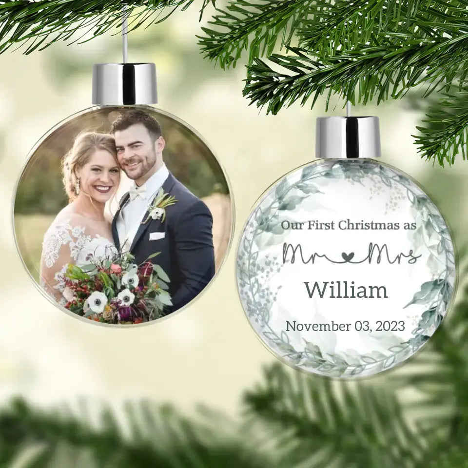 Personalized Custom Photo Ball Ornament - Christmas Gift For Couple, Husband, Wife, Family Members