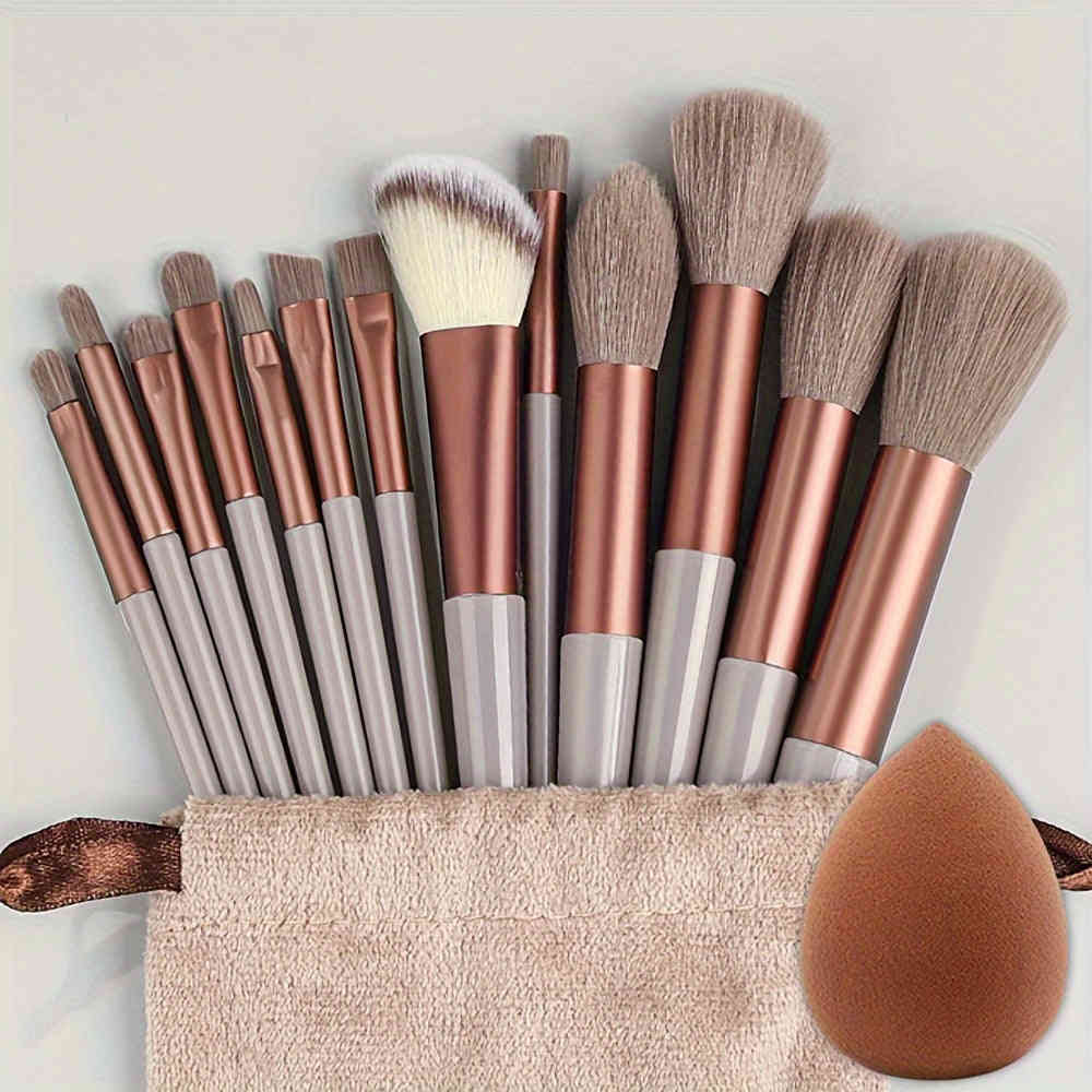 14Pcs Professional Makeup Brush Set with Storage Bag - Soft Fluffy Foundation, Powder, Eyeshadow, Kabuki & Blending Brushes