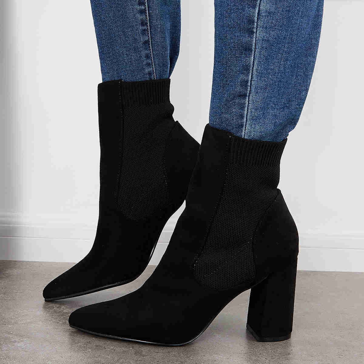 Chunky Block High Heel Ankle Boots - Western Suede Booties for Women