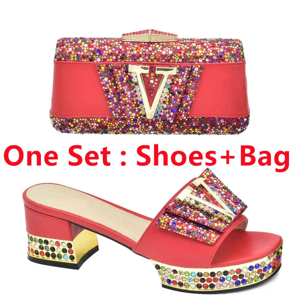 Latest Red Color African Women Party Italian Shoe with Matching Bag Set