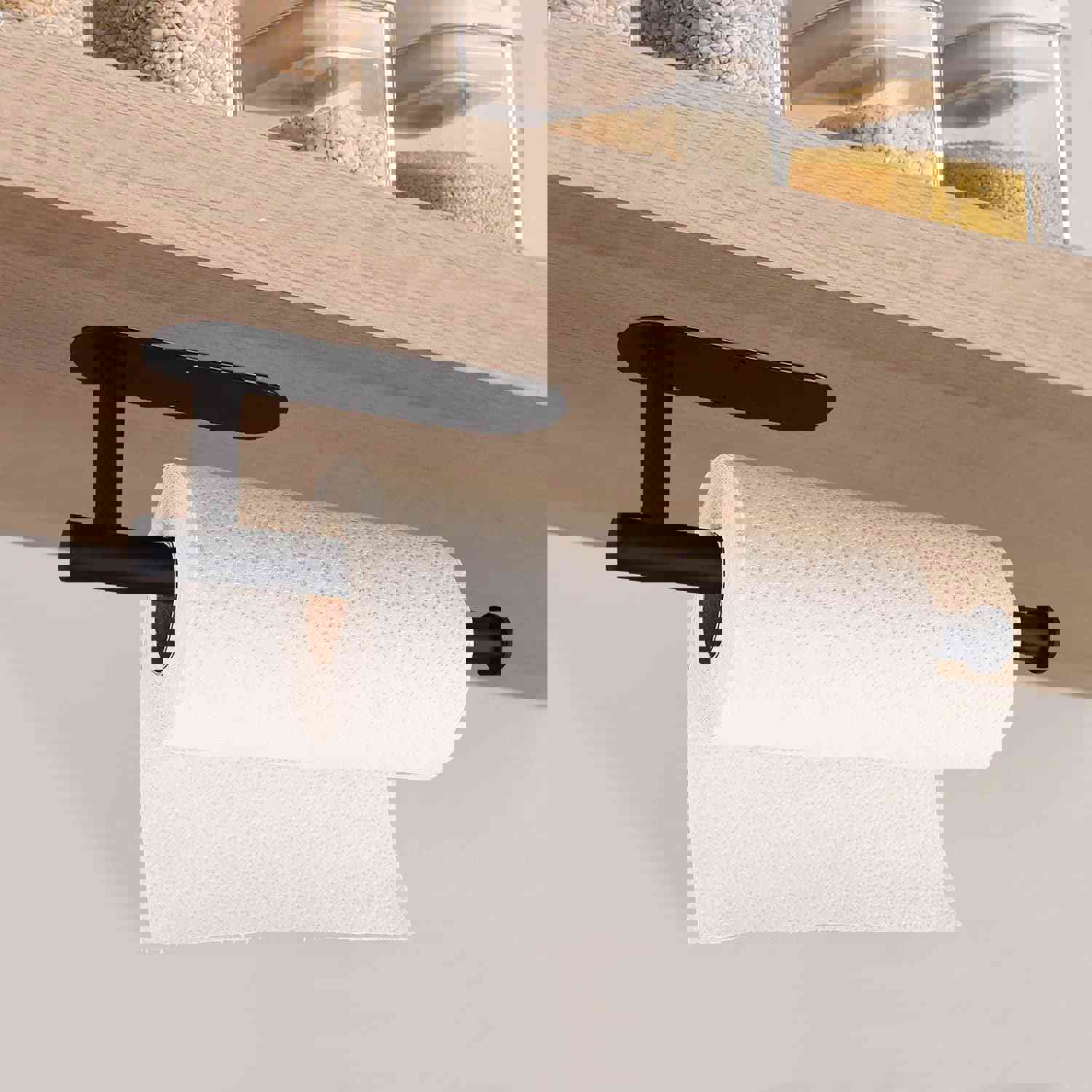Black Stainless Steel Paper Towel Holder for Kitchen - Self-Adhesive Under Cabinet