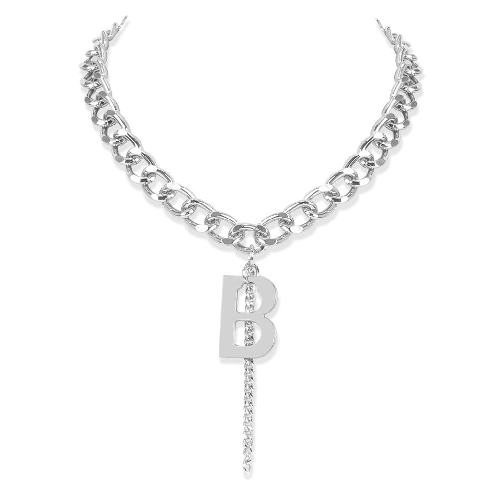 Gold Letter B Pendant Punk Choker Necklace for Women - Irregular Pearl Statement Jewelry