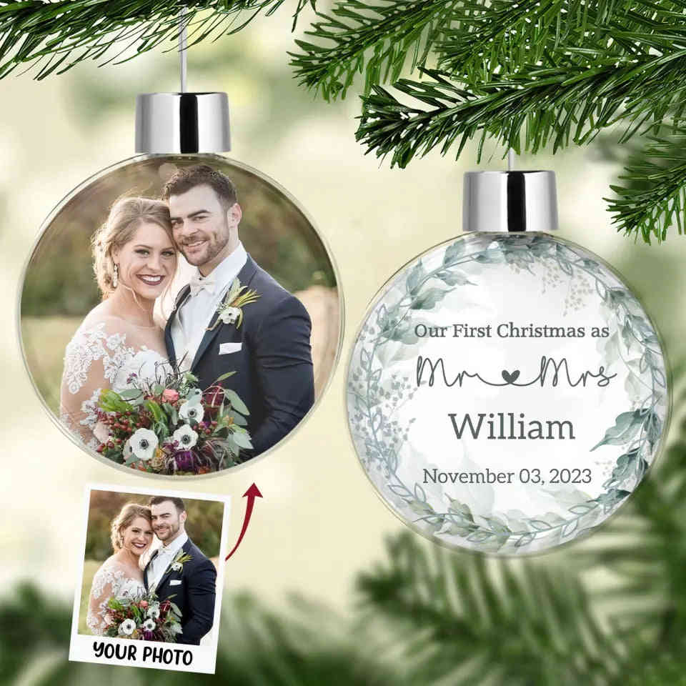Personalized Custom Photo Ball Ornament - Christmas Gift For Couple, Husband, Wife, Family Members