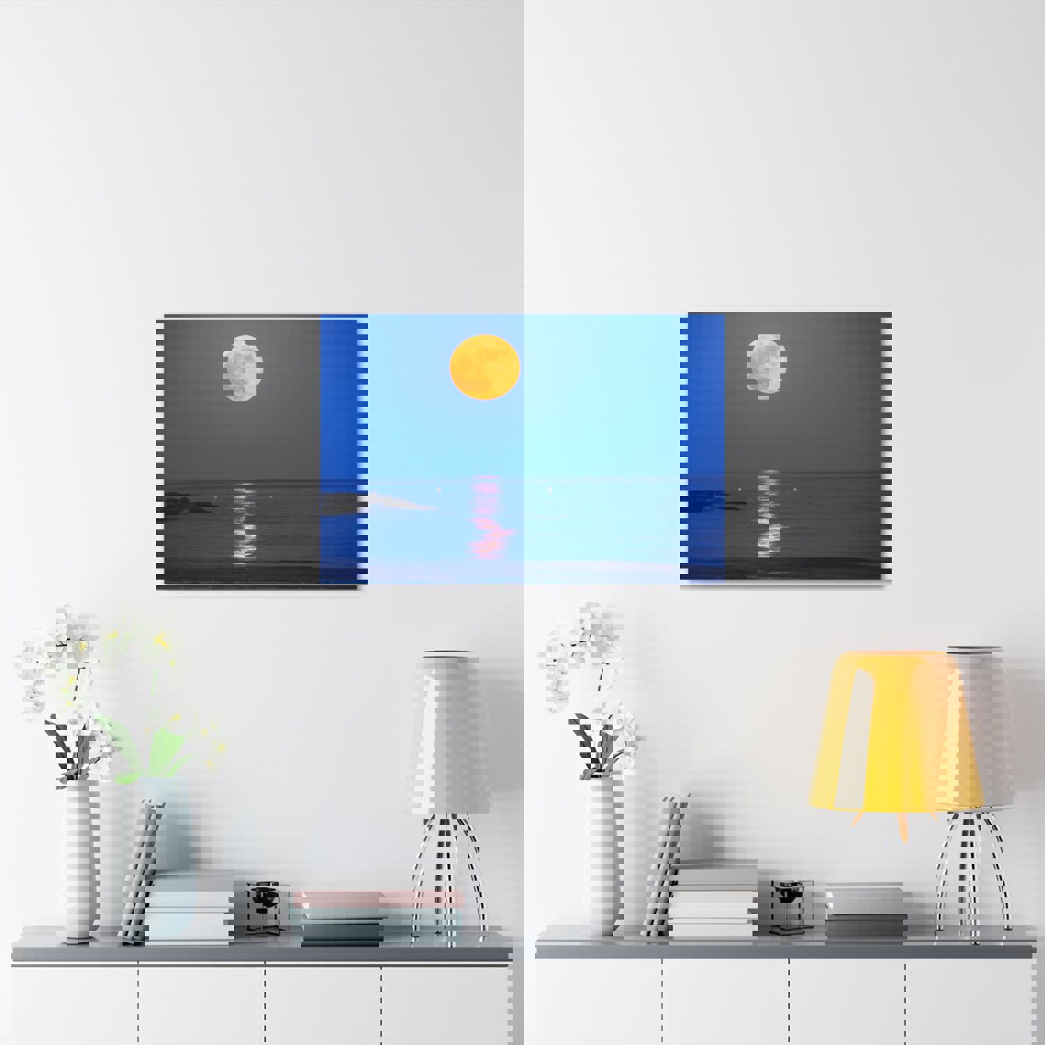 Super Moon over Seascape Sea Canvas Wall Art for Home Decor