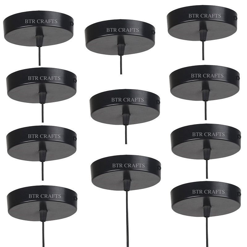 BTR CRAFTS Black & Silver Hanging Lamp Holder Ceiling Canopy, Metal & Chrome / Set of 20