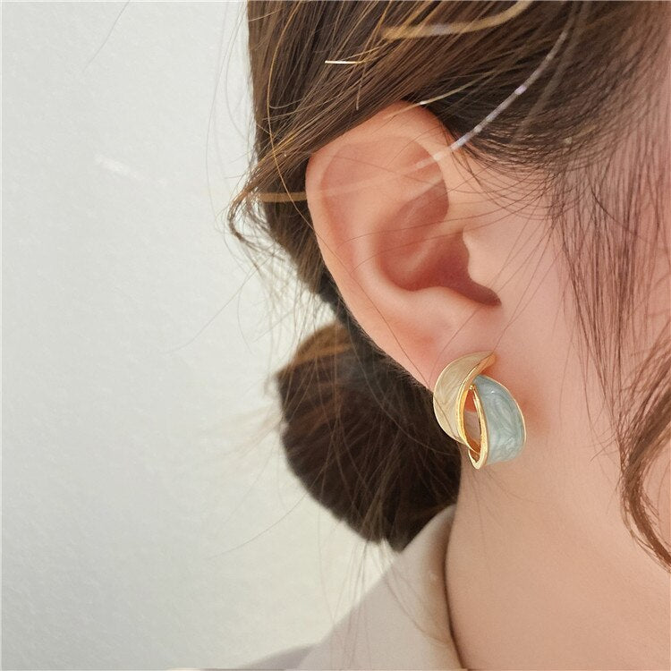 Korean Design Jewelry Simple Hit Color Dripping Oil Color Leaf Earrings Sweet Girl Gifts Women's Daily Accessories