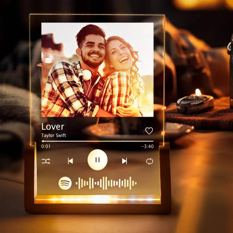 Custom Personalized Photo Acrylic Song Plaque with Music Code Night Light Lamp - Unique Anniversary Gift