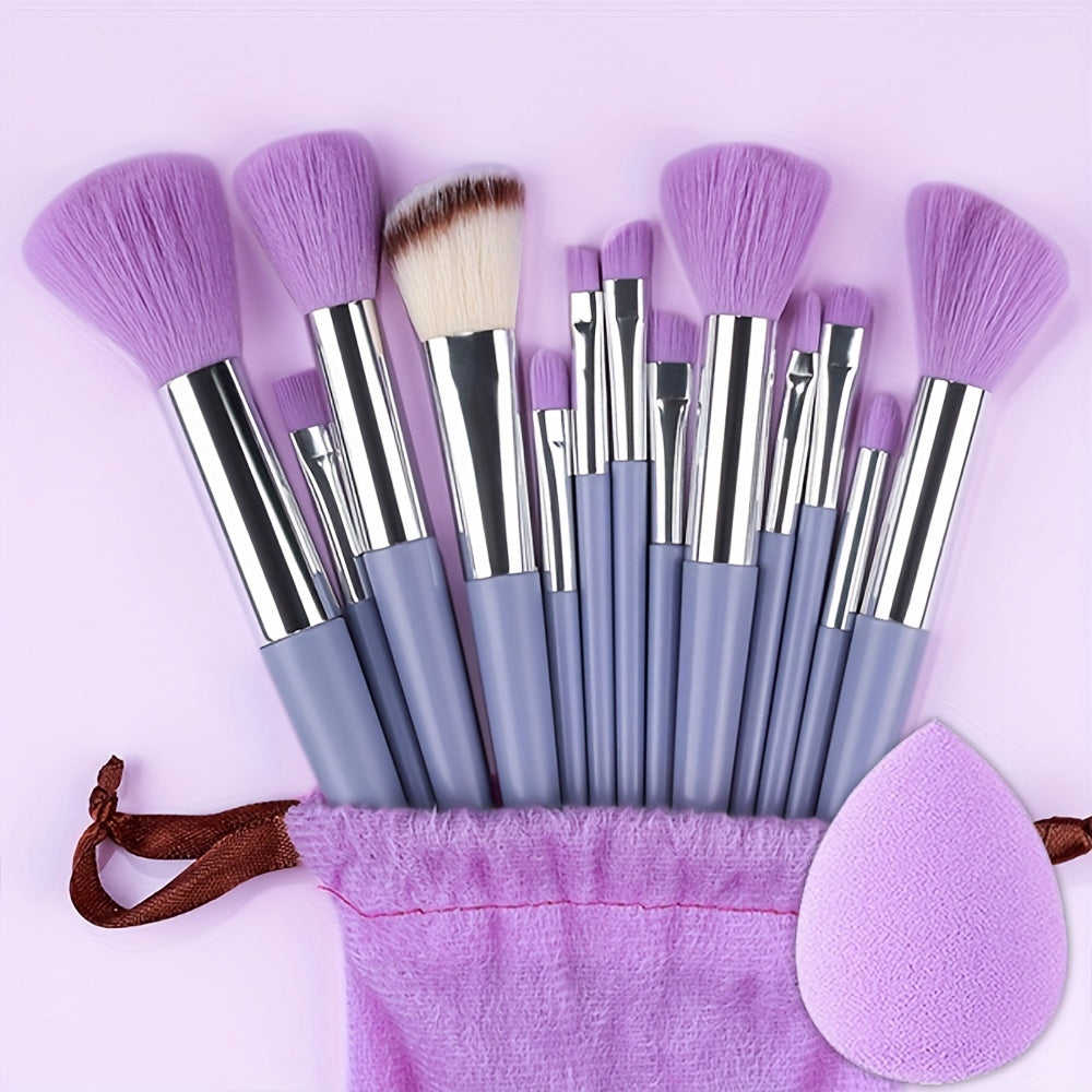14Pcs Professional Makeup Brush Set with Storage Bag - Soft Fluffy Foundation, Powder, Eyeshadow, Kabuki & Blending Brushes