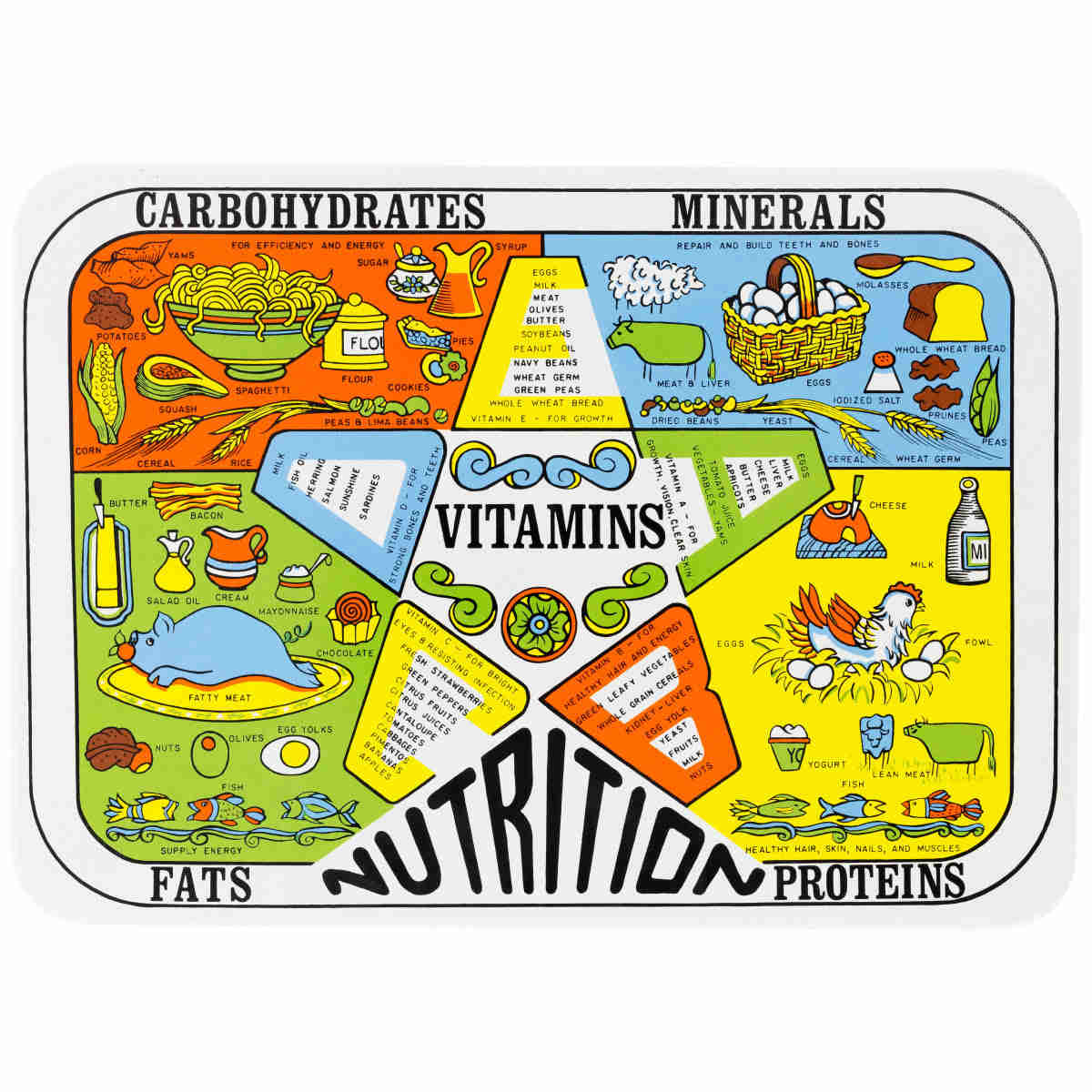 Nutrition Four Food Groups Wall Decal - Retro Kitchen Decor