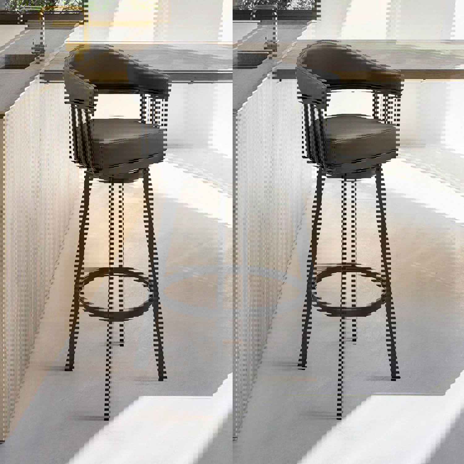 26 Mod Black Faux Leather Black Finish Swivel Bar Stool