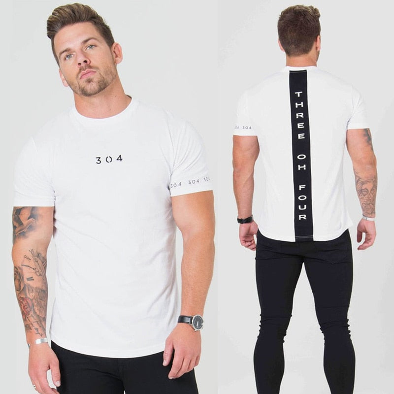 Men's Cotton Short Sleeve T-Shirt - Slim Fit Patchwork Gym Tee for Summer