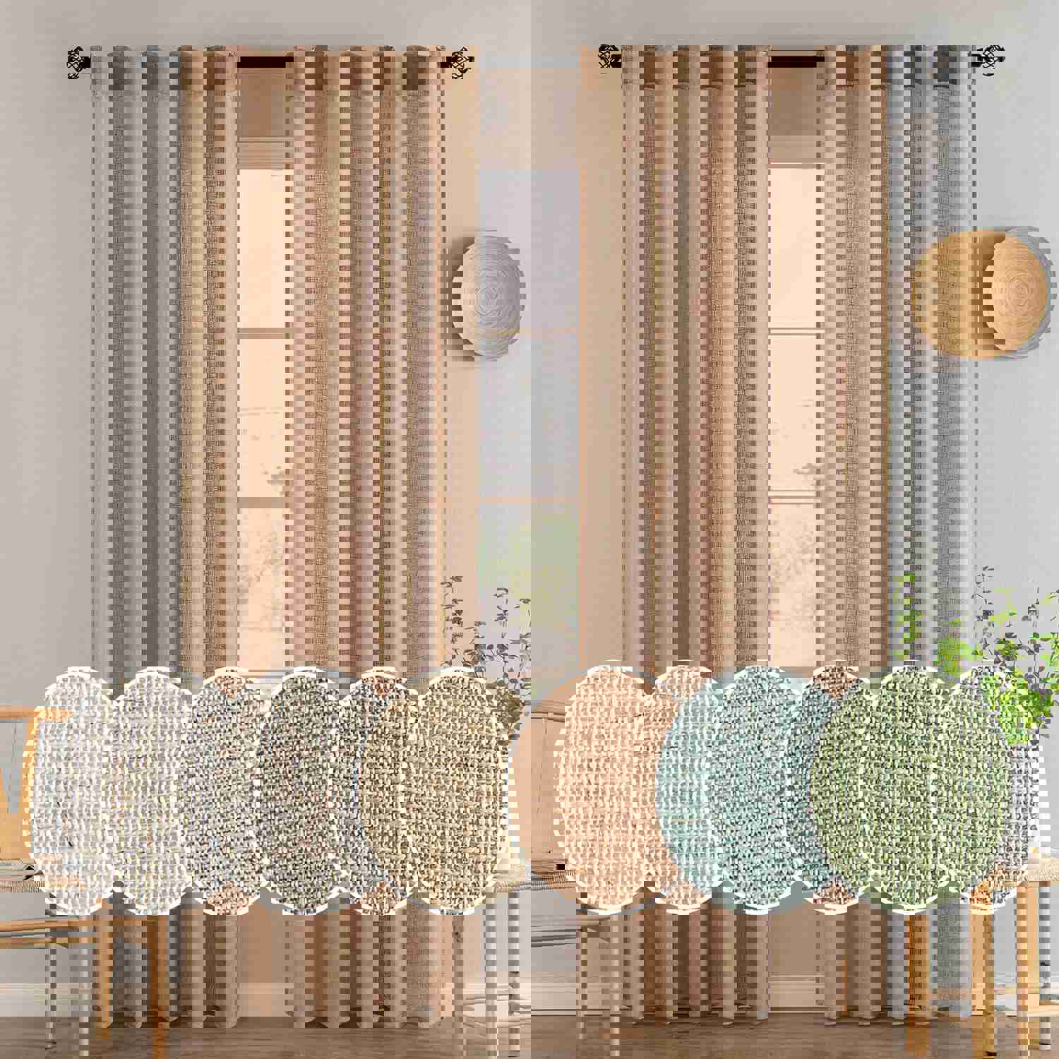 MIULEE Brown Linen Curtains 84 Inch Length for Bedroom Living Room, Soft Thick Linen Textured Window Drapes