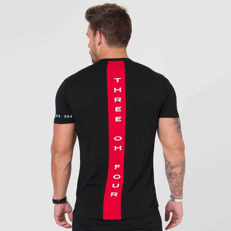 Men's Cotton Short Sleeve T-Shirt - Slim Fit Patchwork Gym Tee for Summer