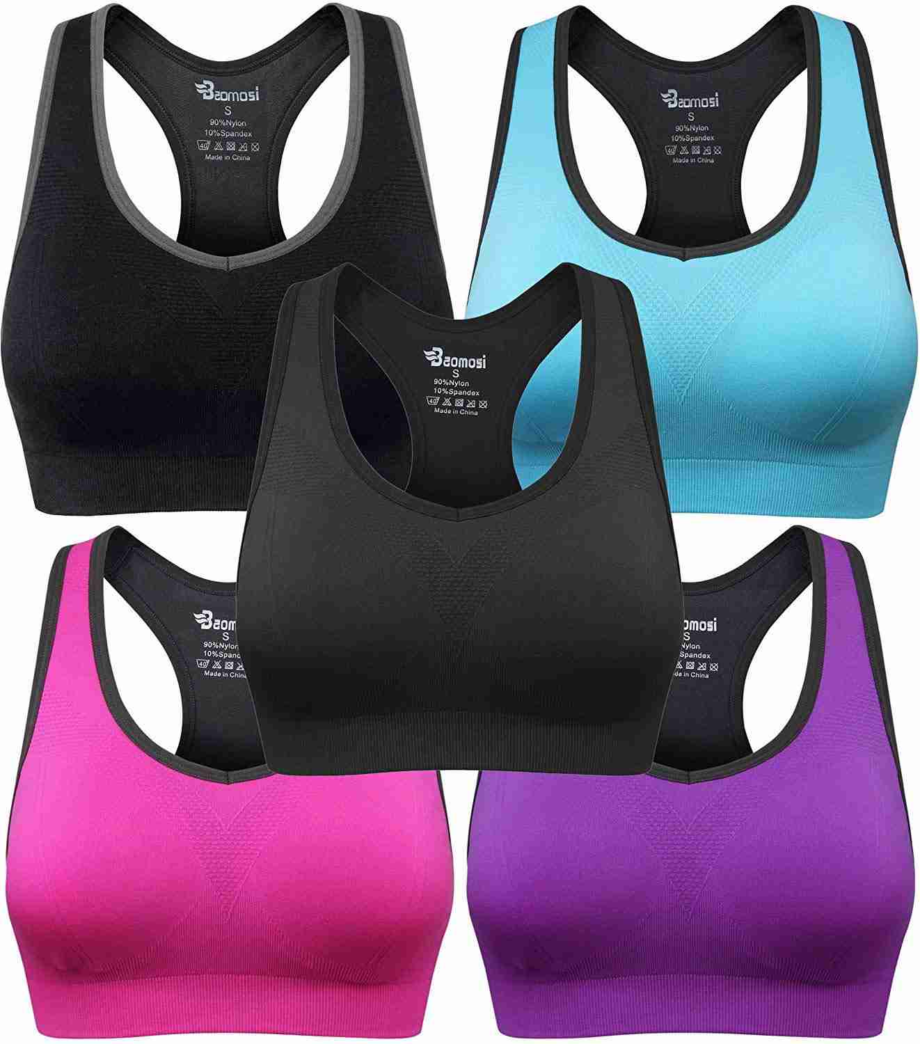 BAOMOSI Women's Seamless Racerback Sports Bra - High Impact Support for Yoga, Gym & Workout