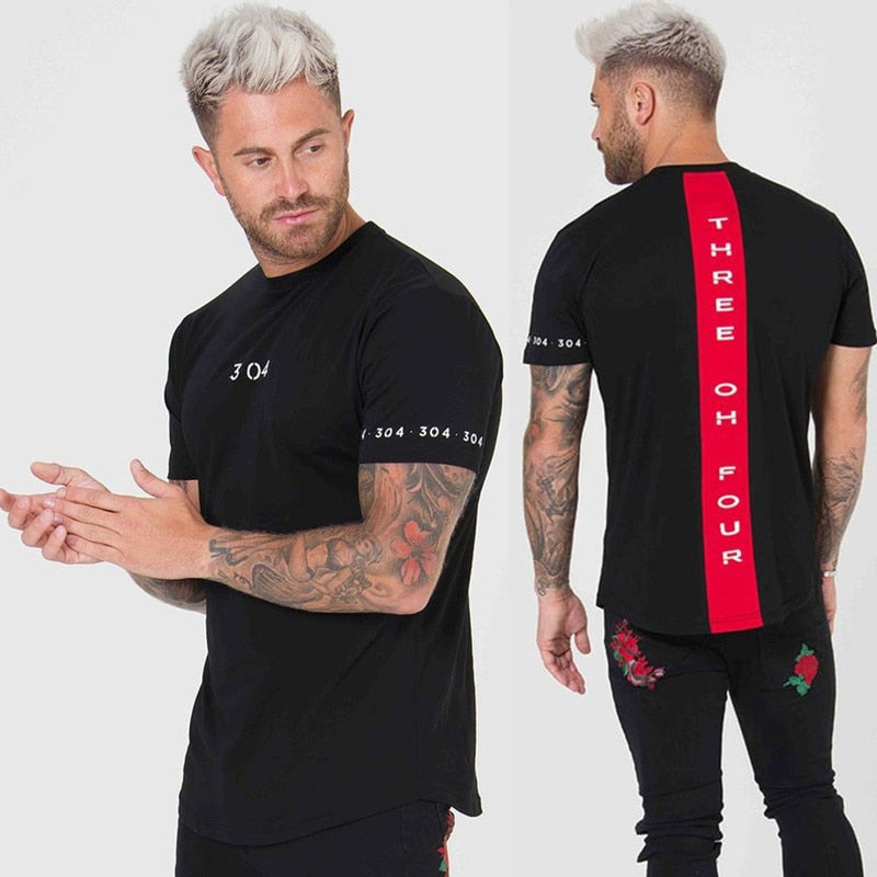Men's Cotton Short Sleeve T-Shirt - Slim Fit Patchwork Gym Tee for Summer