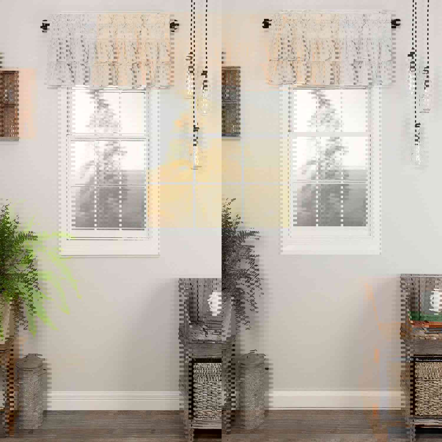 Simple Life Flax Natural Ruffled Valance 16x72 - Cottage Style Window Treatment