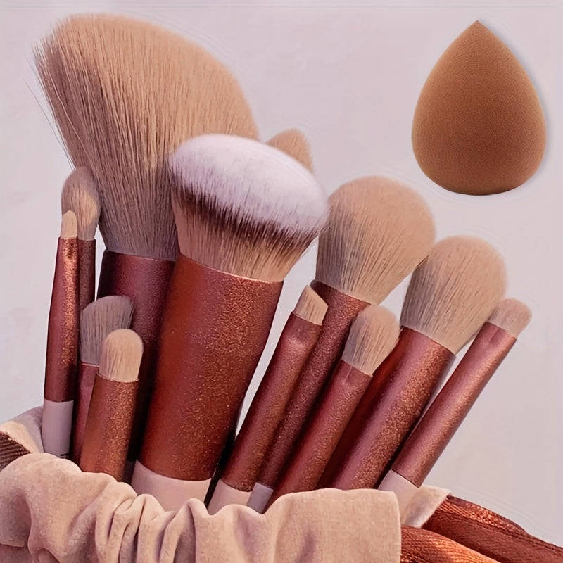 14Pcs Professional Makeup Brush Set with Storage Bag - Soft Fluffy Foundation, Powder, Eyeshadow, Kabuki & Blending Brushes