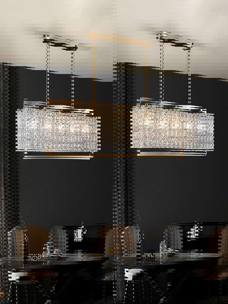 MIRODEMI® Luxury Rectangle Gold Frosted Glass Chandelier for Living Room, Kitchen