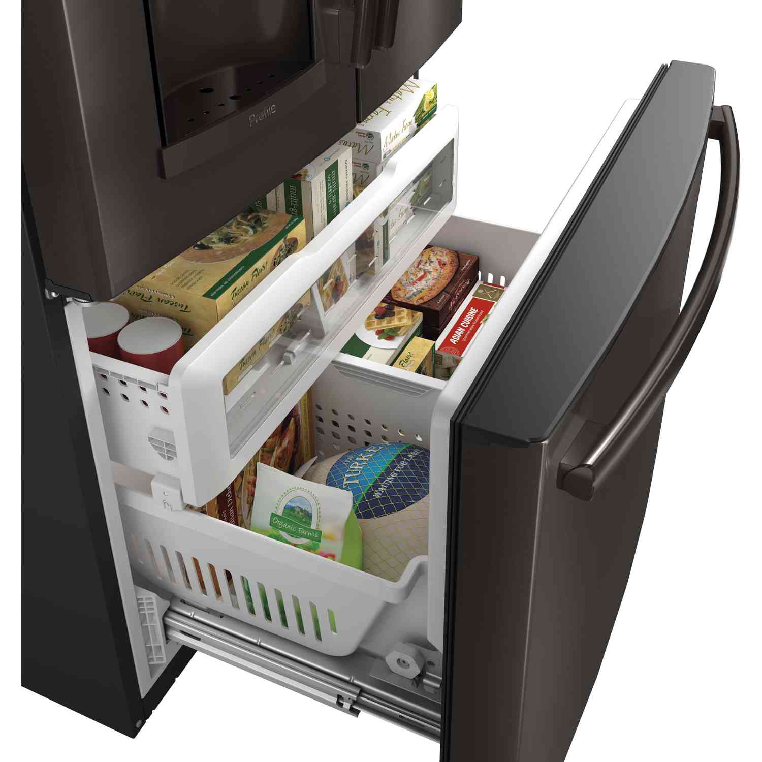 GE Profile 36-inch, 27.8 cu. ft. French 3-Door Refrigerator with Ice and Water PFE28KBLTS