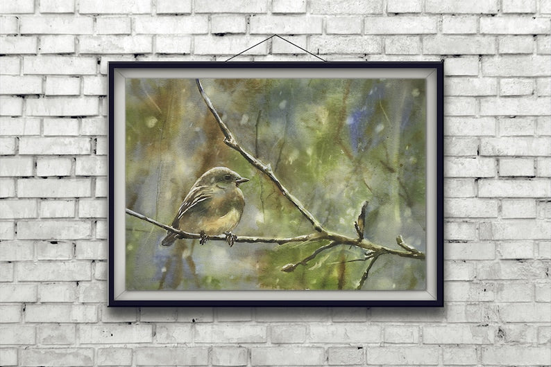 Original Bird Landscape Watercolor Painting - Hand Signed Artwork