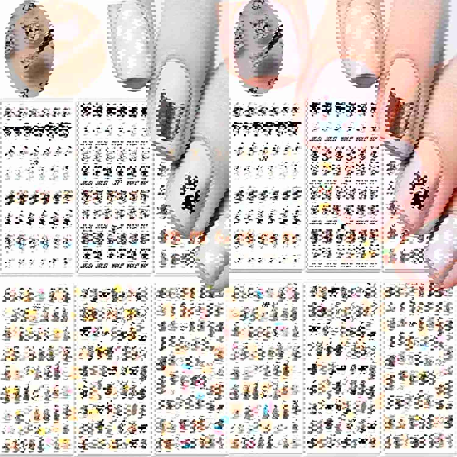 D-M Animal Nail Art Stickers - 3D Self-Adhesive Cute Dog Cat Nail Decals for DIY Manicure