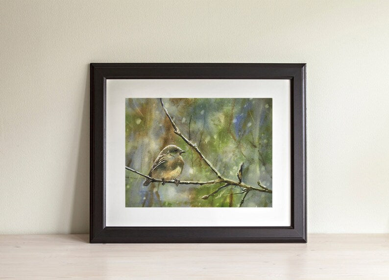 Original Bird Landscape Watercolor Painting - Hand Signed Artwork