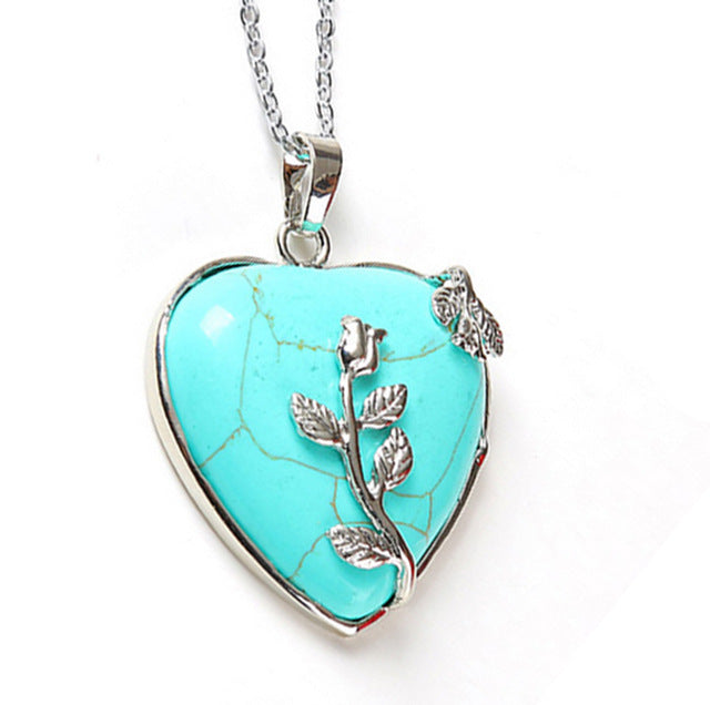 European Fashion Heart Stone Chain Necklace with Opal Love Pendant - Trendy Valentines Day Gift for Women