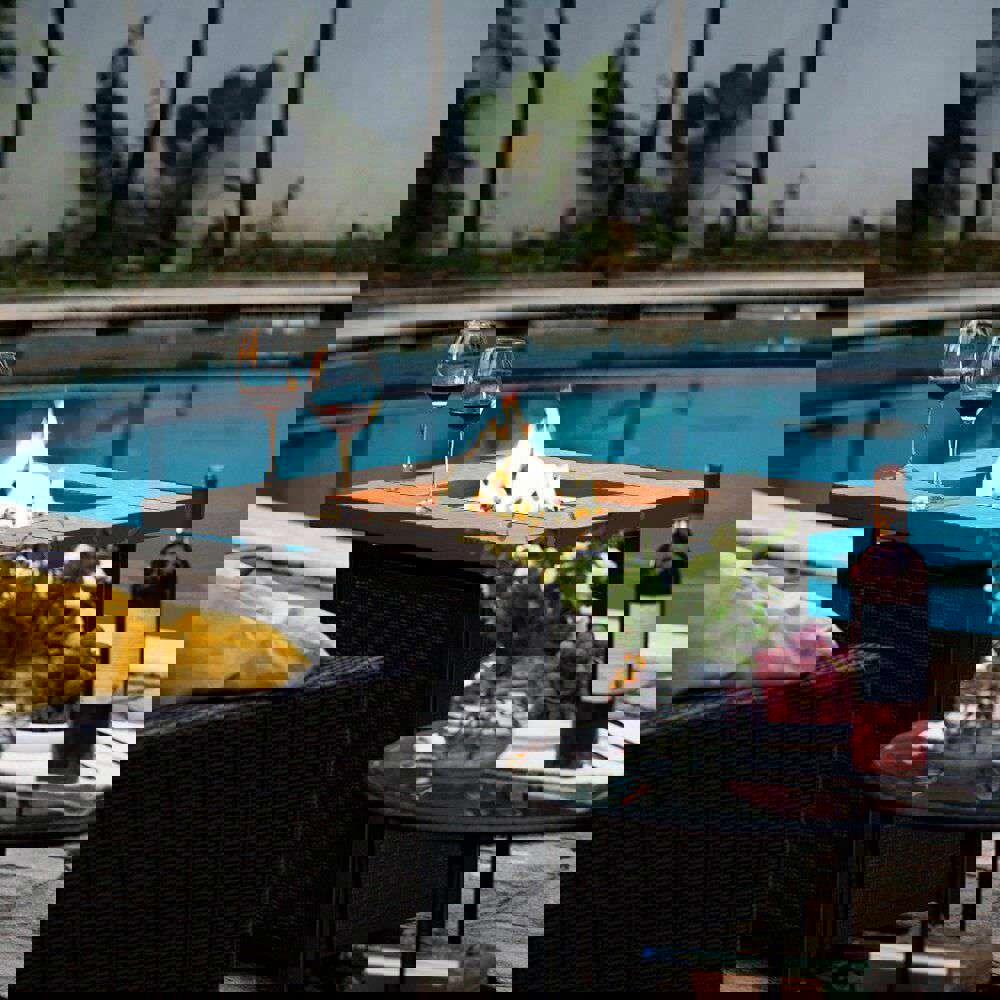 Premium Outdoor Propane Patio Heater Gas Fire Pit Blue Table Glass