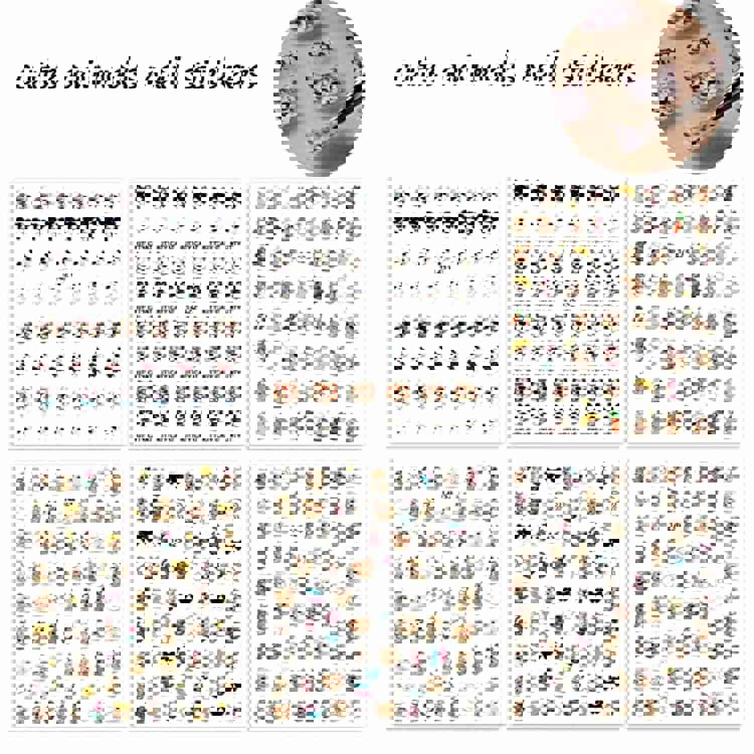 D-M Animal Nail Art Stickers - 3D Self-Adhesive Cute Dog Cat Nail Decals for DIY Manicure