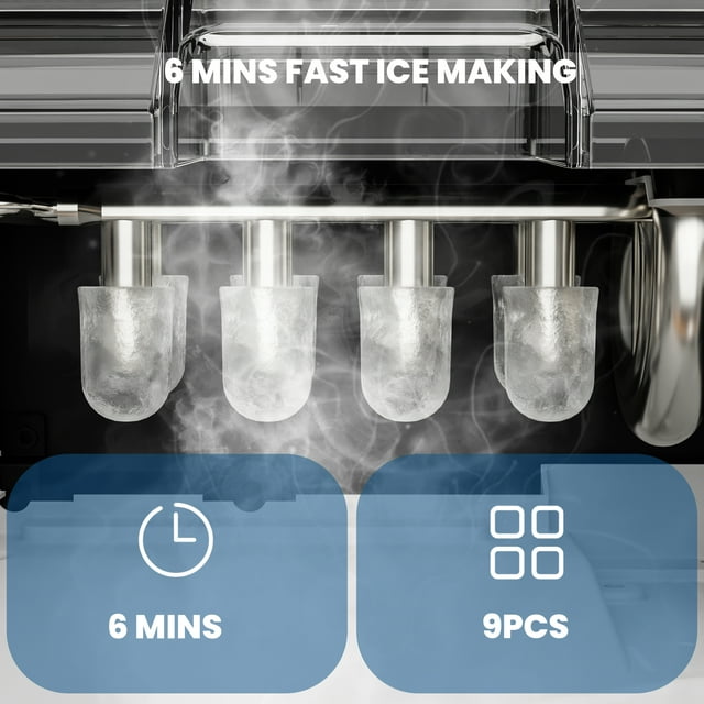 KISSAIR Portable Ice Maker Countertop, 9Pcs/8Mins, 26lbs/24H, Self-Cleaning Ice Machine with Handle for Kitchen/Office/Bar/Party, Red