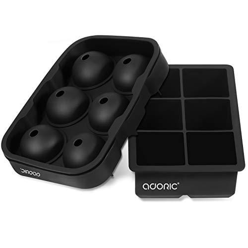 Adoric Silicone Ice Cube Trays Set of 2 with Sphere Ice Ball Maker and Large Square Molds