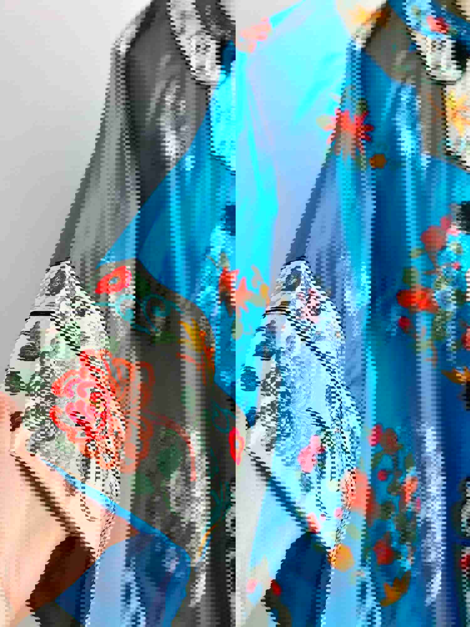 Vintage Blue Chinese Silk Embroidered Jacket