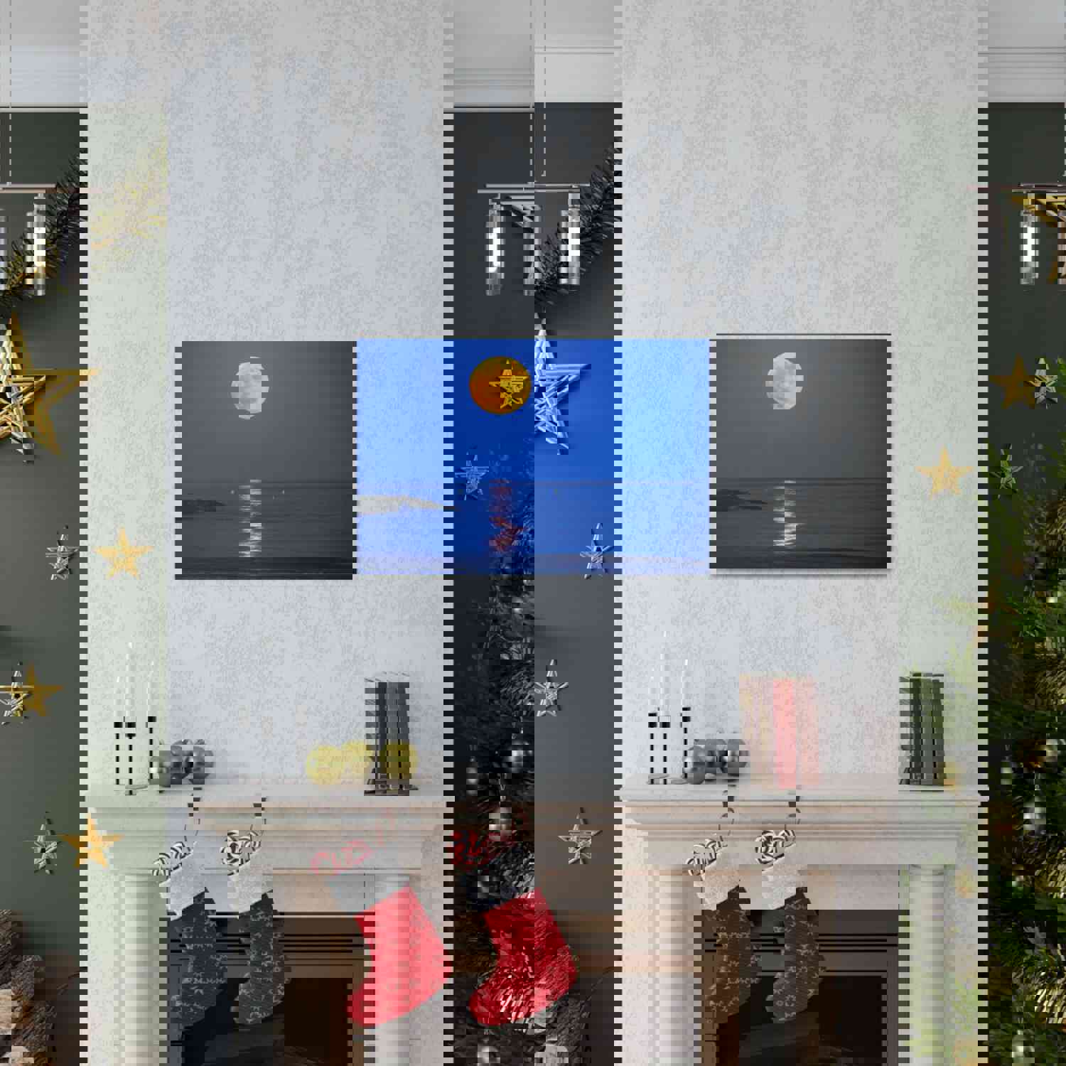 Super Moon over Seascape Sea Canvas Wall Art for Home Decor