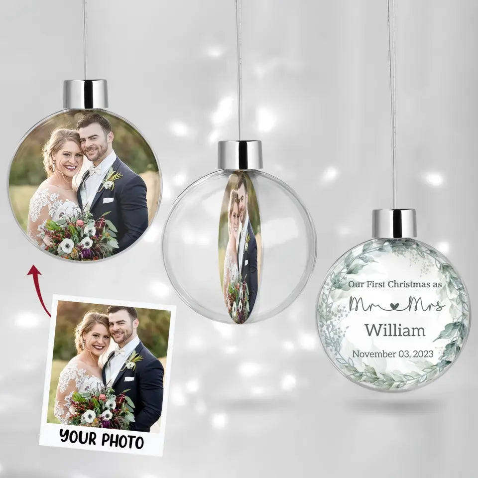 Personalized Custom Photo Ball Ornament - Christmas Gift For Couple, Husband, Wife, Family Members