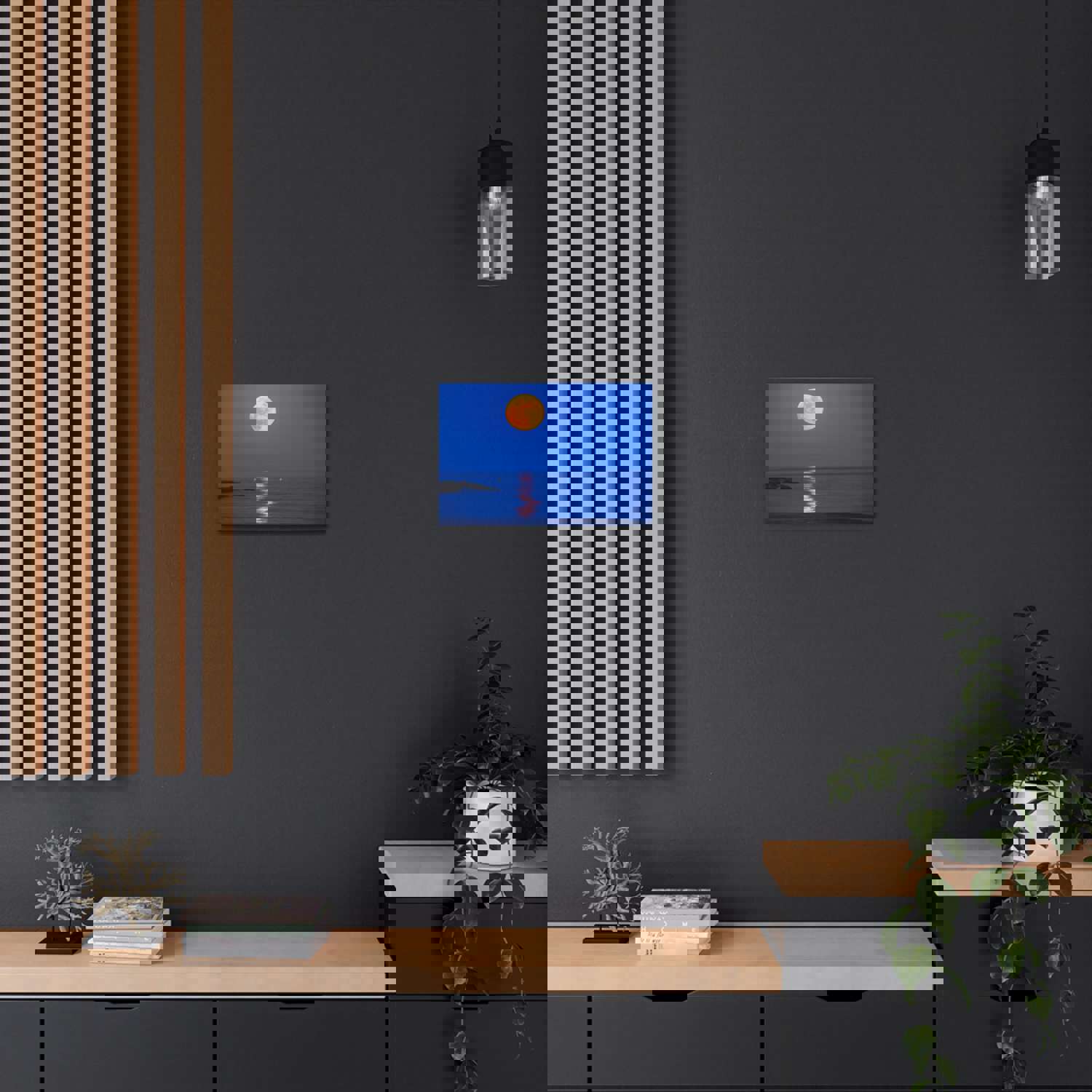 Super Moon over Seascape Sea Canvas Wall Art for Home Decor