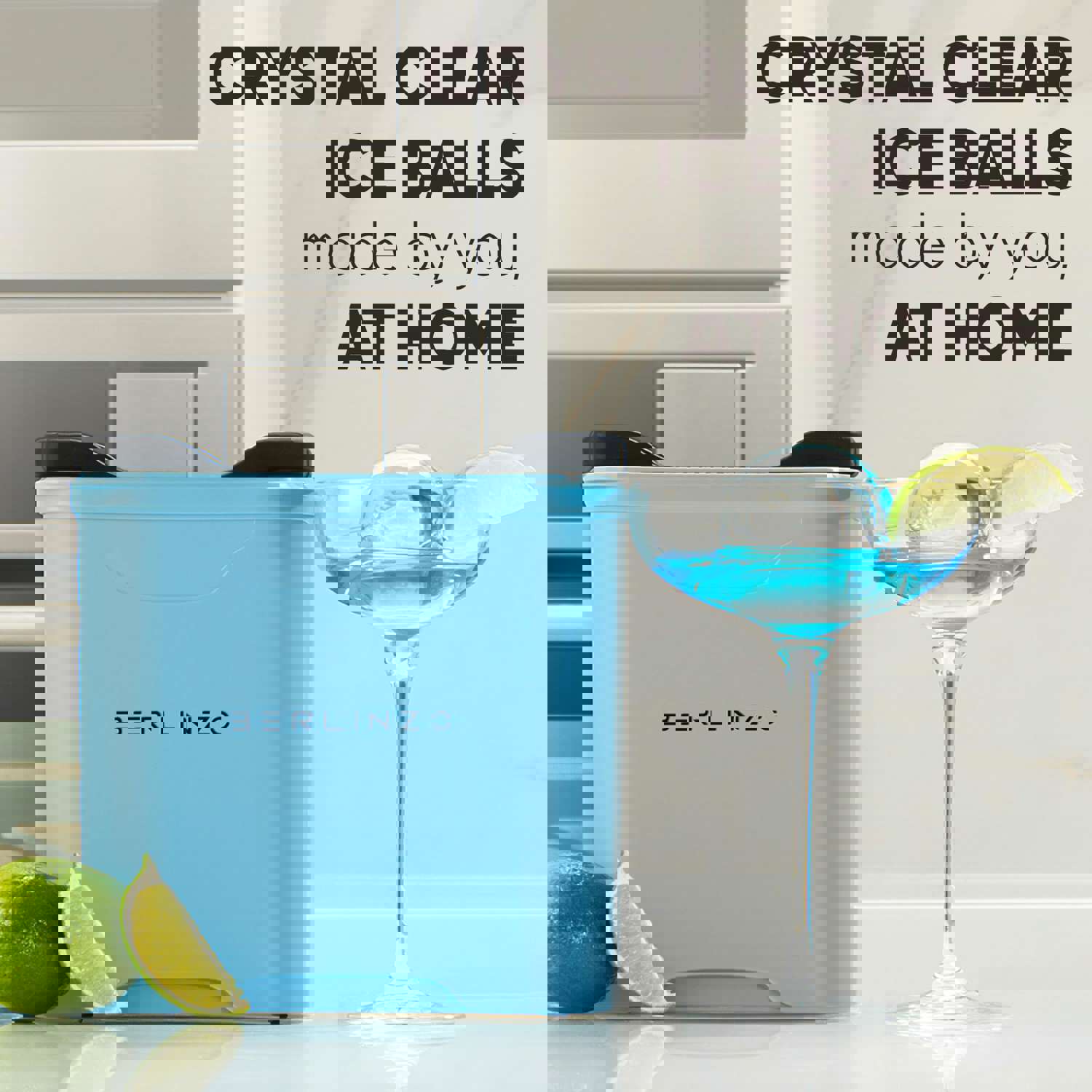 Berlinzo Premium Clear Ice Ball Maker [2024 Upgraded] - Large 2.4-inch Crystal Clear Ice Balls for Whiskey Cocktail