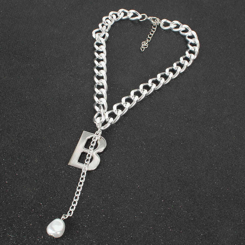 Gold Letter B Pendant Punk Choker Necklace for Women - Irregular Pearl Statement Jewelry