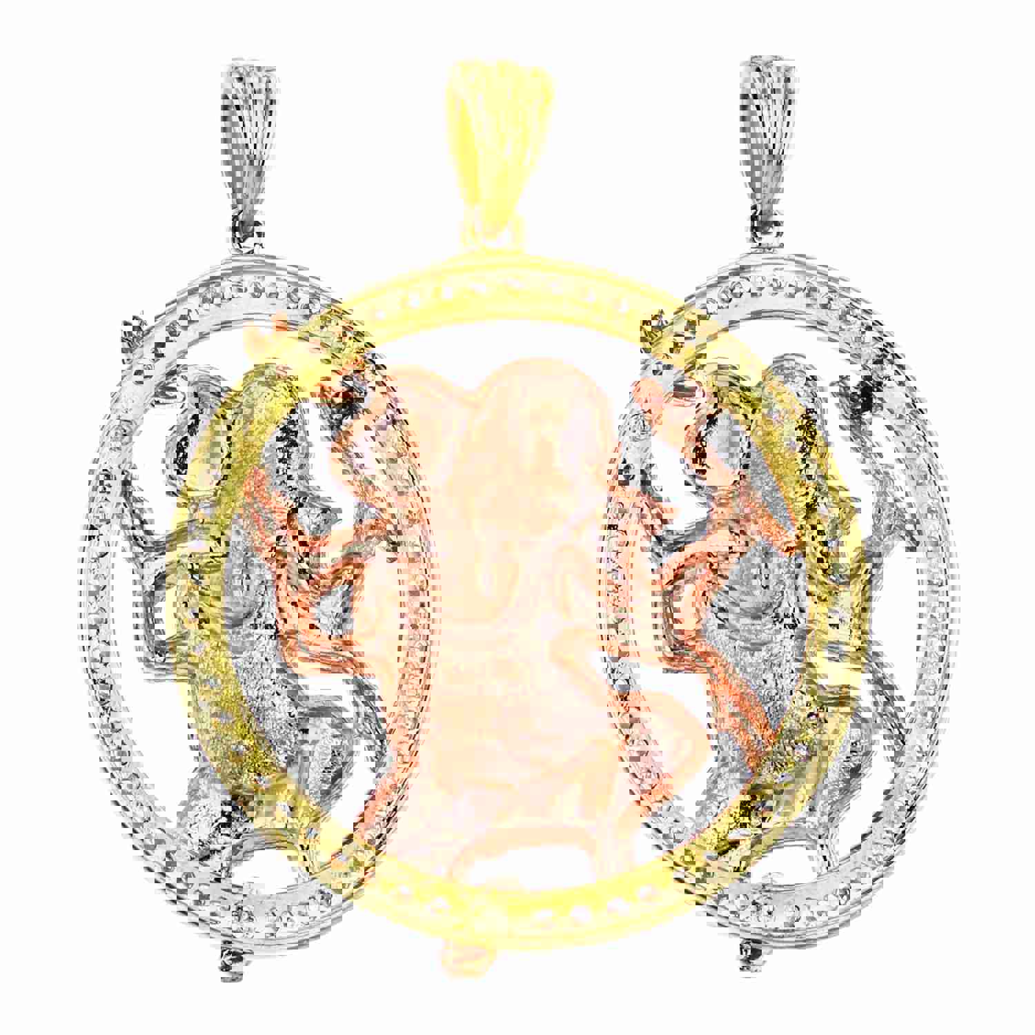 14K Gold Tricolor 34x29mm Indian Ganesha Pendant